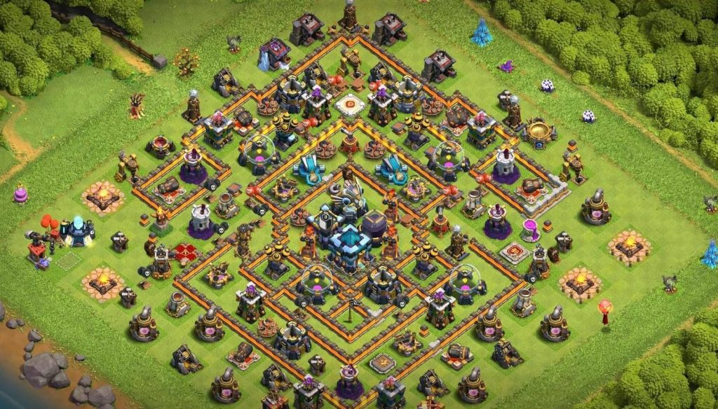 clash of clans loot protection th13 gold farming base with air sweeper