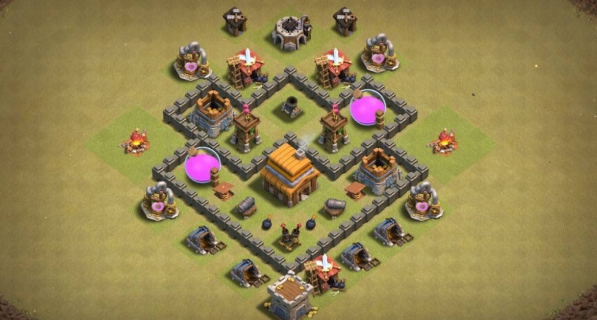 clash of clans th4 hybrid base