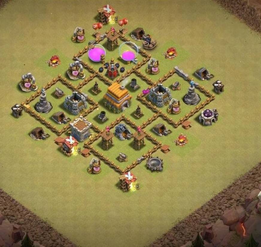 clash of clans th6 trophy push base with bomb tower