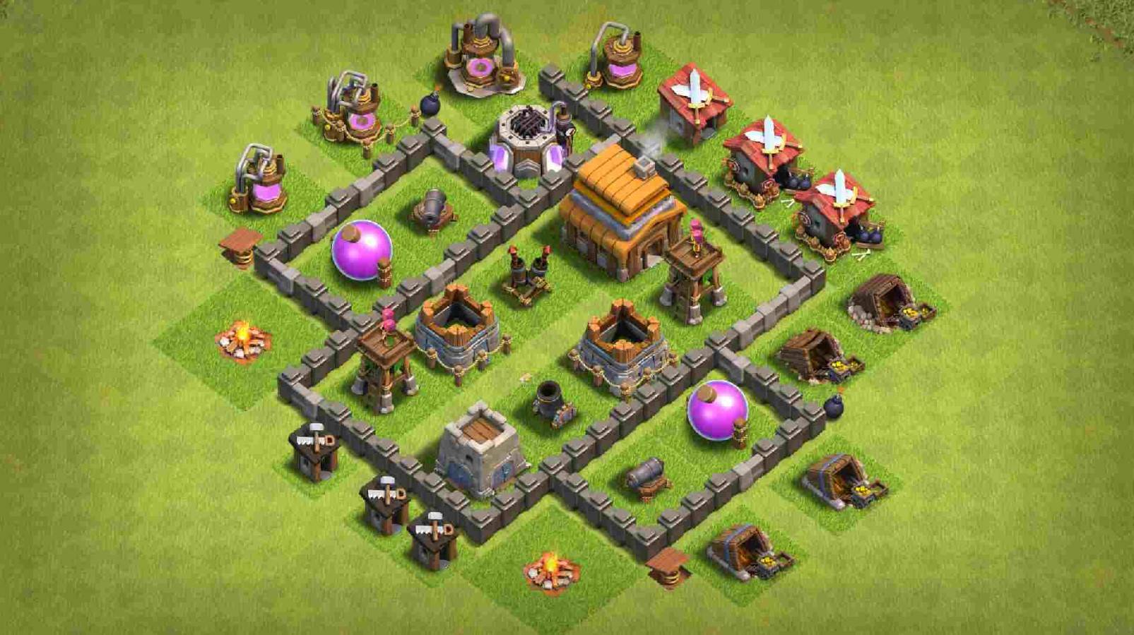 clash of clans town hall 4 trophy base layout