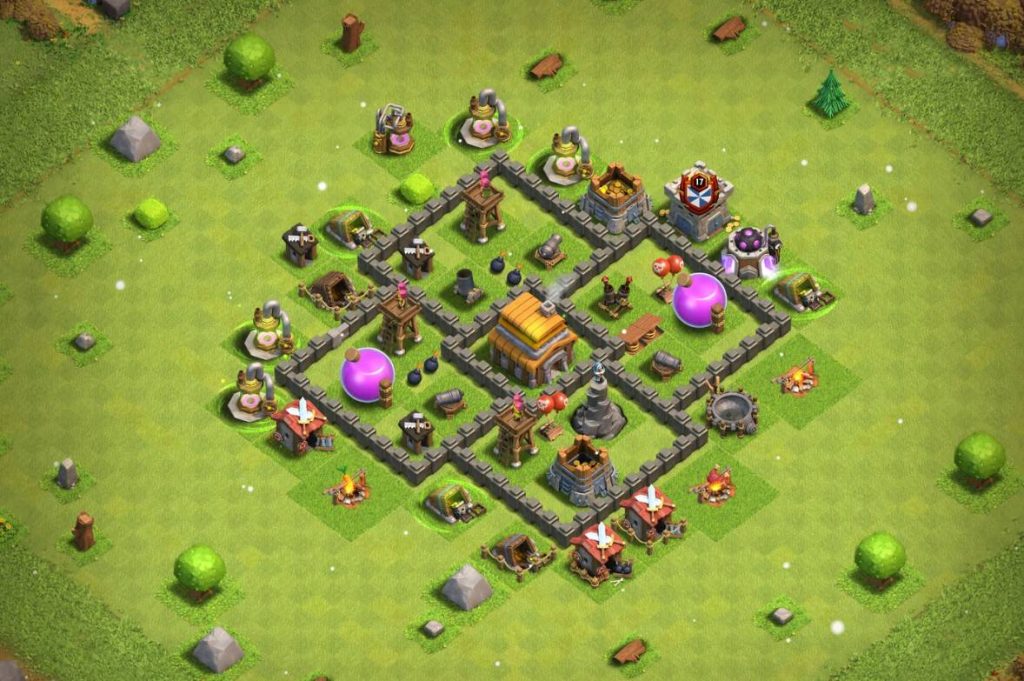 coc th5 farming base with 3 air defense