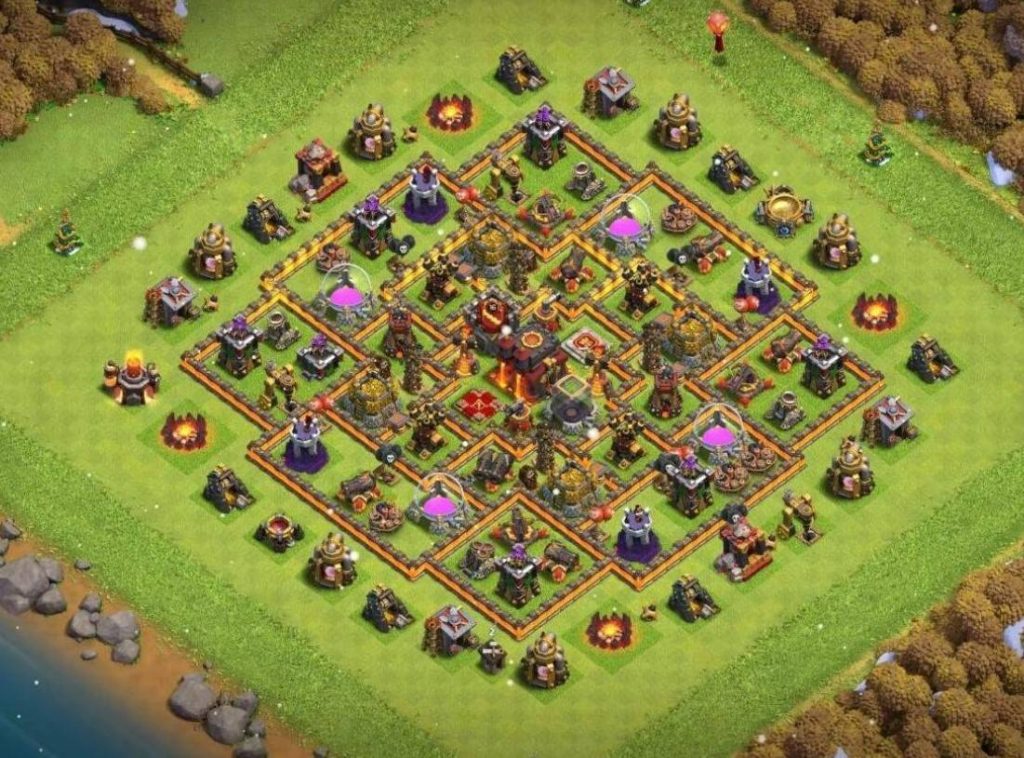clash of clans trophy th10 base link anti all troops